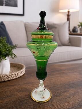 1960's Romanian Green and Gold Gilded Apothcary Jar
